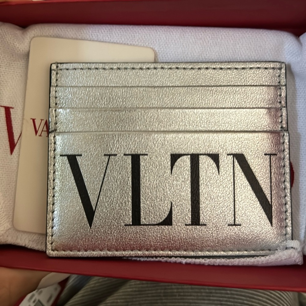 Valentino Garavani VLTN Card Holder in Metallic Calfskin NWT